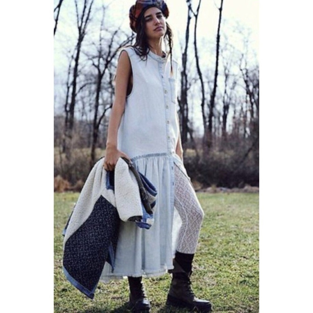 Free People Charlie Drop Waist Acid Wash Denim Maxi